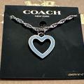 Coach Jewelry | Coach Baby Blue Enamel Open Heart Pendant .925 Sterling Silver Necklace | Color: Blue/Silver | Size: Necklace Measures 18” In Length