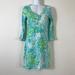 Lilly Pulitzer Dresses | Lilly Pulitzer Palmetto Dress Women's Size Xs Blue Green Floral 3/4 Sleeve Mini | Color: Blue/Green | Size: Xs