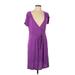 Nicole Miller New York Casual Dress Plunge Short sleeves: Purple Print Dresses - Women's Size Large