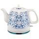 FFOCCO Electric Kettle -Electric Ceramic Cordless Blue and White Porcelain Kettle Teapot 1.2L Jug Boils Water Fast for Tea Coffee Soup Oatmeal Present
