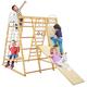 COSTWAY 8 in 1 Climbing Toy Set Including Climbing Frame, Gymnastics Rings, Climbing Ladder, Slide, Rope Ladder, Climbing Rock, Swing and Drawing Board, for Toddlers from 3 Years (Natural)