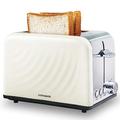 Cotomier Toaster 2 Slice, Retro Cream White Stainless Steel Toaster with Defrost Bagel Cancel Function & 6 Shade Settings (Cream)