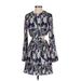 Leyden Casual Dress - A-Line Crew Neck Long sleeves: Blue Floral Dresses - New - Women's Size X-Small