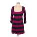 Express Casual Dress - Mini Square 3/4 sleeves: Purple Stripes Dresses - Women's Size Small