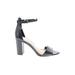 Vince Camuto Heels: Strappy Chunky Heel Cocktail Black Print Shoes - Women's Size 8 1/2 - Open Toe