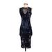 FUZZI Casual Dress - Midi Crew Neck Sleeveless: Blue Print Dresses - Women's Size Small