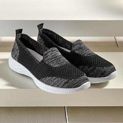 Women’s Memory Foam Slip-on Shoes, Black, Size 8, Breathable Knit Shoes