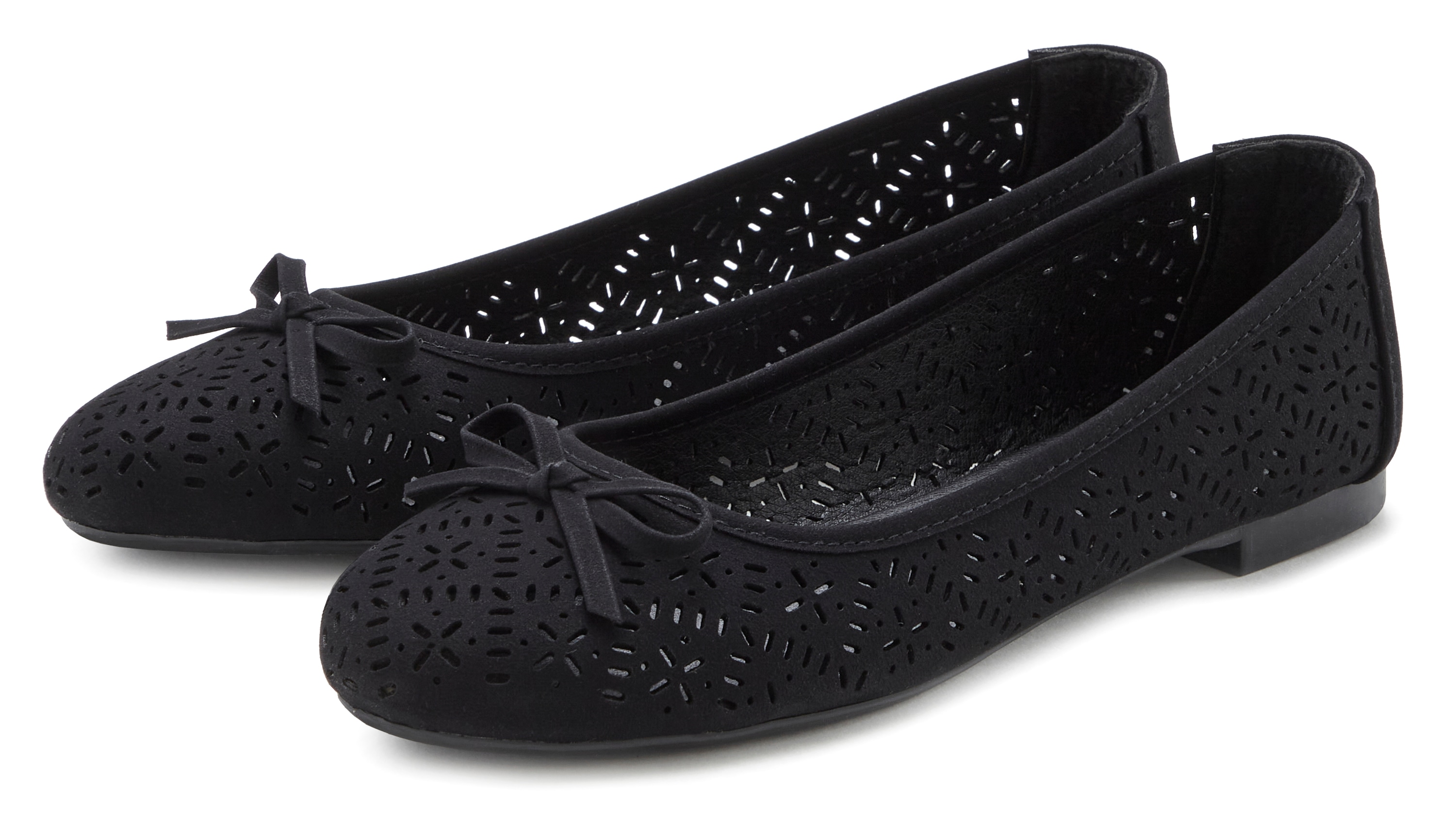 Ballerina LASCANA, Damen, Gr. 41, schwarz, Obermaterial: 100% Lederimitat. Decksohle: 100% Lederimitat. Futter: 100% Lederimitat. Laufsohle: 100% Synthetik, unifarben, Schuhe Ballerina, Freizeitschuh, Slipper, Halbschuh mit kleinen Cut-Outs VEGAN