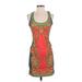 Flying Tomato Casual Dress - Mini Scoop Neck Sleeveless: Orange Baroque Print Dresses - Women's Size Small