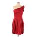 BCBGMAXAZRIA Cocktail Dress - Sheath One Shoulder Sleeveless: Red Solid Dresses - Women's Size 0