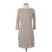 Jessica Howard Cocktail Dress - Sheath Crew Neck 3/4 sleeves: Tan Color Block Dresses - Women's Size 4 Petite