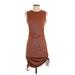 Shein Casual Dress - Bodycon Crew Neck Sleeveless: Brown Print Dresses - Women's Size Small