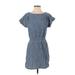 Simone's Rose Casual Dress - Mini Crew Neck Short Sleeve: Blue Dresses - Women's Size Small