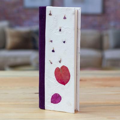 Spring Thoughts,'Handcrafted Leafy and Floral Purple Amate Paper Notebook'