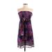 Twenty One Cocktail Dress - Mini Strapless Sleeveless: Purple Floral Dresses - Women's Size Small