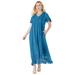 Plus Size Women's Lace-Panelled Crinkle Boho Dress by Roaman's in Dusty Indigo (Size 34/36)