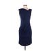 Max Studio Casual Dress - Sheath High Neck Sleeveless: Blue Print Dresses - Women's Size Small