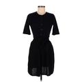 BCBGMAXAZRIA Casual Dress - Shirtdress High Neck Short sleeves: Black Print Dresses - Women's Size Medium