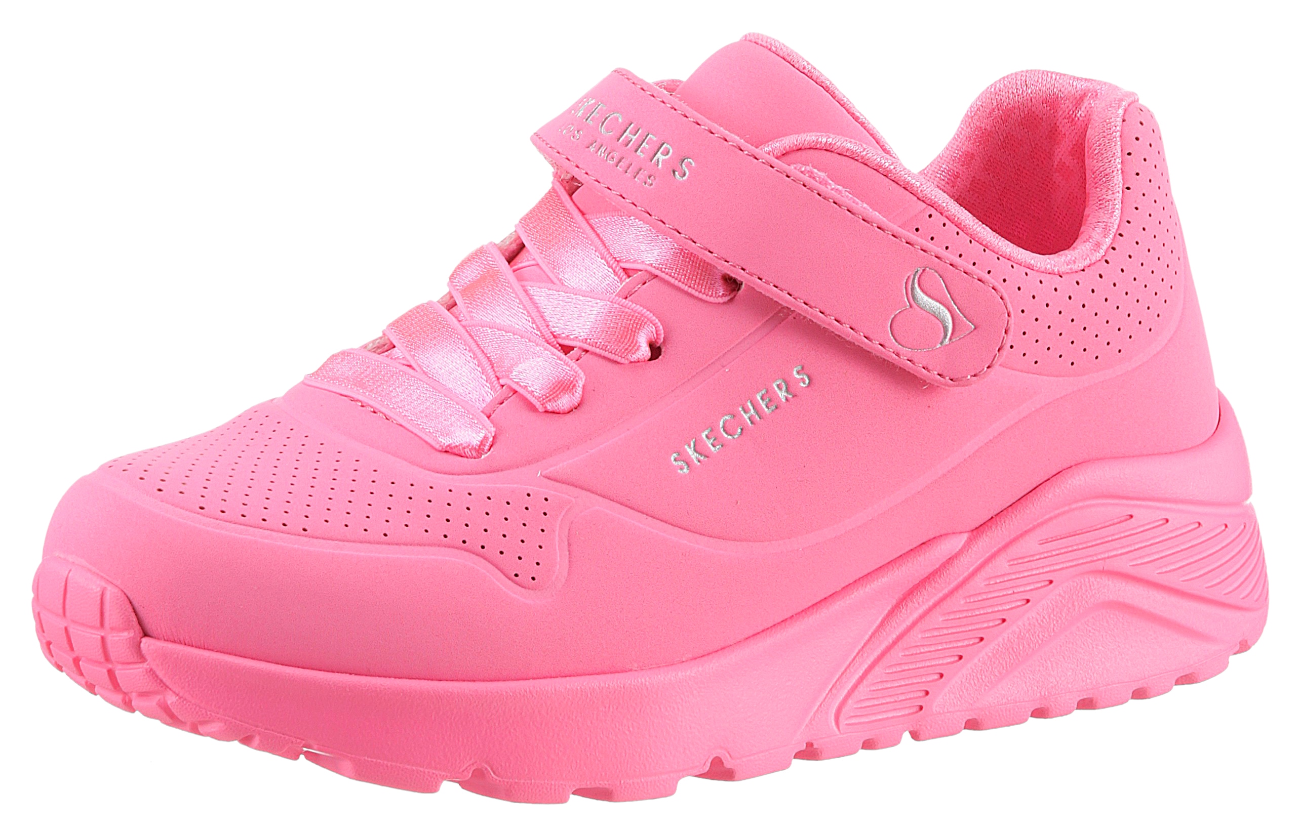 Slip-On Sneaker SKECHERS "UNO LITE", Kinder, Gr. 31, pink (neonpink), Lederimitat, Sportlich, Schuhe, mit praktischem Klettverschluss, Größenschablone zum Download Image