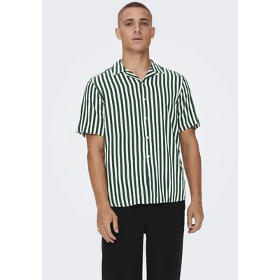 Kurzarmhemd ONLY & SONS "ONSWAYNE LIFE SS VISCOSE", Herren, Gr. XXL (58/60), N-Gr, grün (dunkelgrün), Web, Obermaterial: 100% Viskose, gestreift, modisch, normal, Kurzarm, Hemden Image