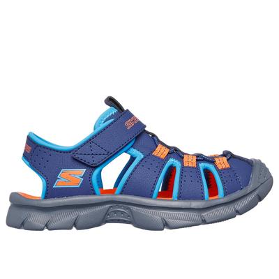 Skechers Boy's Relix - Valdex Sandals | Size 13.0 | Navy/Orange | Synthetic/Textile | Machine Washable