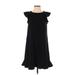 Ann Taylor LOFT Casual Dress - A-Line High Neck Short sleeves: Black Solid Dresses - Women's Size 4