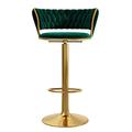 Kitchen Velvet Woven Bar Stools with Back Modern Height Adjustable Swivel Barstools Counter Chairs Gold Metal Base for Pub, Kitchen, Cafe, Green