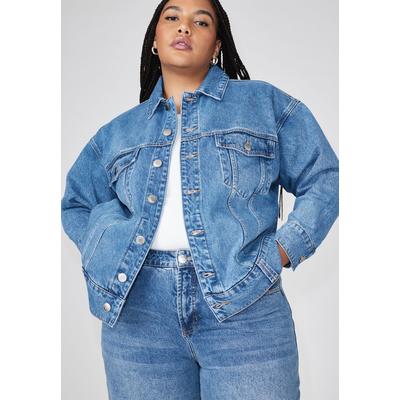 Plus Size Women's Oversized Denim Jacket by ELOQUII in Medium Wash (Size 18/20)