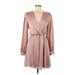 Express Cocktail Dress - Mini Plunge Long sleeves: Pink Print Dresses - Women's Size Medium