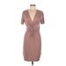 H&M Casual Dress - Sheath Plunge Short sleeves: Brown Print Dresses - Women's Size Medium