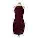 Adelyn Rae Cocktail Dress - Bodycon Halter Sleeveless: Burgundy Print Dresses - Women's Size Medium