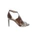 Antonio Melani Heels: Strappy Stilleto Cocktail Party Brown Snake Print Shoes - Women's Size 7 1/2 - Open Toe