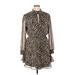 Charles Henry Casual Dress - Mini Mock 3/4 sleeves: Brown Leopard Print Dresses - Women's Size X-Large