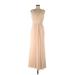 Monique Lhuillier Bridesmaid Cocktail Dress - Formal V Neck Sleeveless: Tan Print Dresses - Women's Size 6