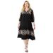 Plus Size Women's Tiered Embroidered Shirtdress by Roaman's in Black Geo Bouquet (Size 38/40)