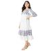 Plus Size Women's Tiered Embroidered Shirtdress by Roaman's in Multi Geo Bouquet (Size 14/16)