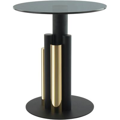 Beistelltisch KAYOOM "Ontario 225, Runde Glasplatte aus Sicherheitsglas, 100% Edelstahl", schwarz (gold, grau, gold, grau), B:46cm H:52cm T:46cm, 100% Edelstahl, 100% Aluminium, 100% Eisen / Sicherheitsglas, Tische, Modernes Design, zweifarbiges... Image