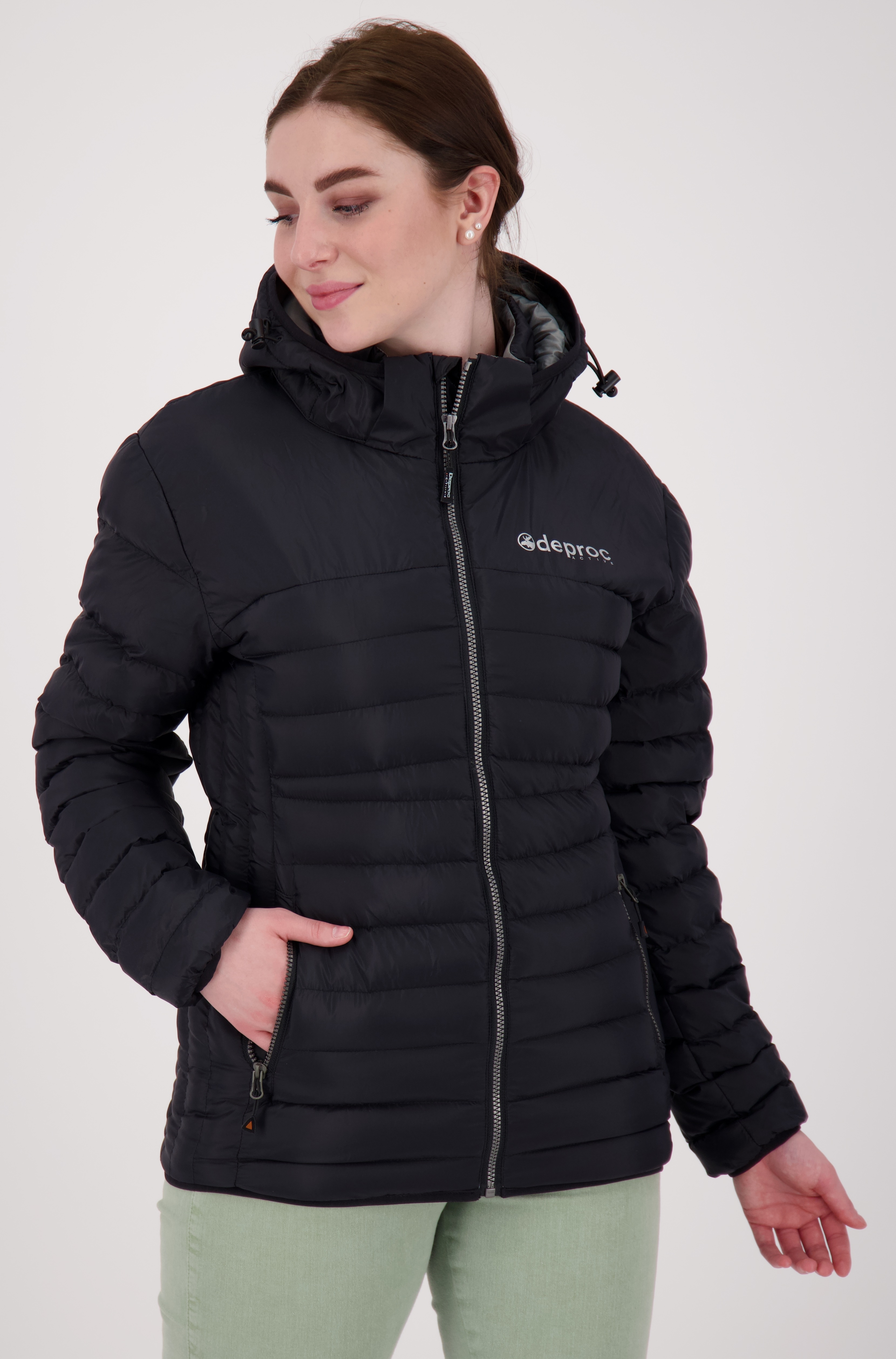 Steppjacke DEPROC ACTIVE "GILMOUR II W", Damen, Gr. 52 (XXL), grau (anthrazit), 100% Polyester, mit Gummizug, Jacken Steppjacke, auch in Großen Größen erhältlich