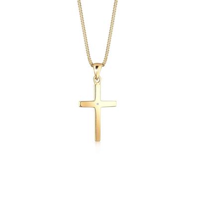 Collierkettchen ELLI DIAMONDS "Kreuz Glaube Diamant (0.005 ct) Basic 925 Silber" Gr. 45, gold, Halsketten, Damen, 45, 0.005 ct mit Diamanten, Silber 925 (Sterlingsilber), L: 45cm Image