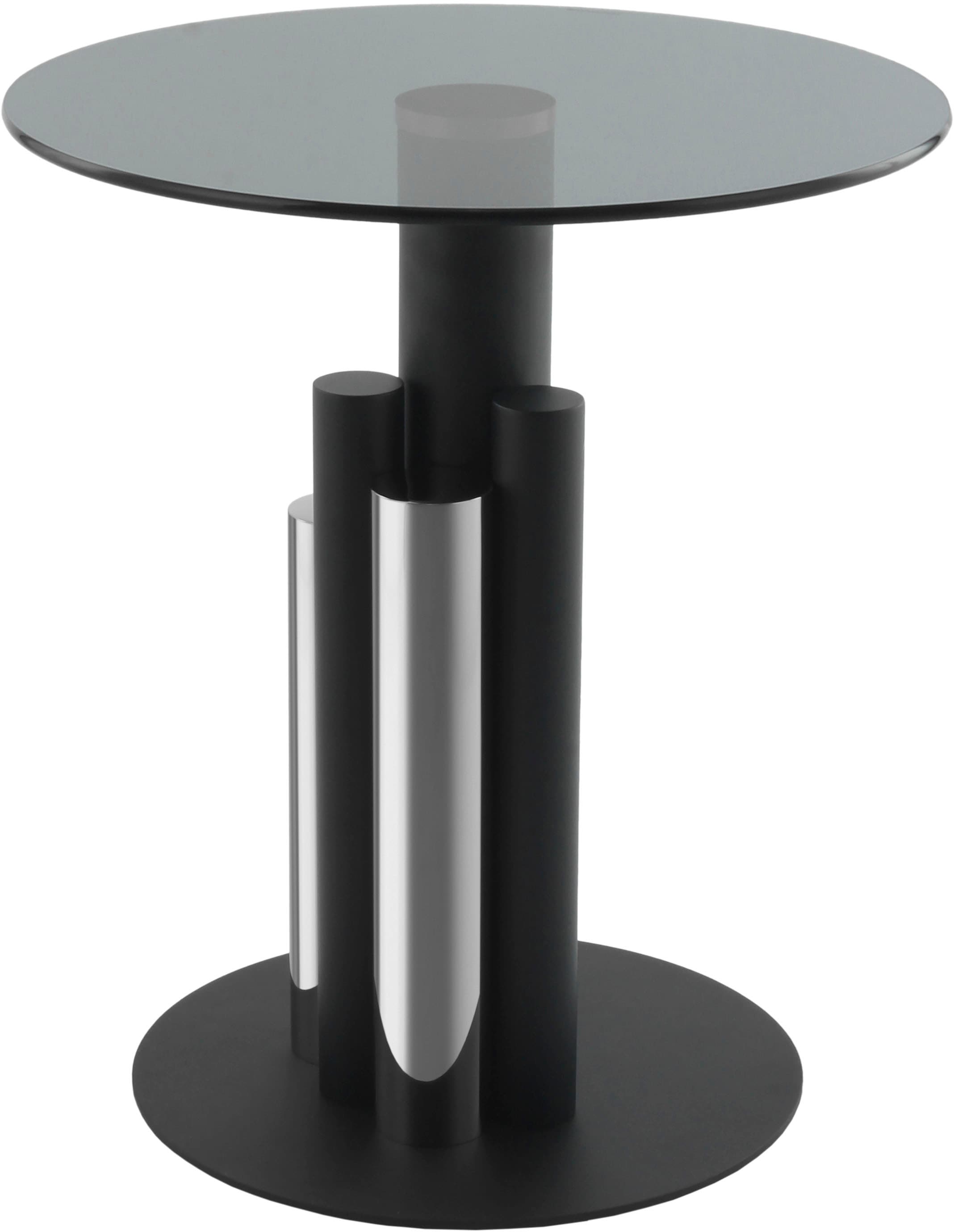 Beistelltisch KAYOOM "Ontario 225, Runde Glasplatte aus Sicherheitsglas, 100% Edelstahl", grau (silber, grau, silber, grau), B:46cm H:52cm T:46cm, 100% Edelstahl, 100% Aluminium, 100% Eisen / Sicherheitsglas, Tische, Modernes Design, zweifarbiges...