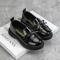 KIDSUN-Chaussures de princesse en cuir noir avec nœud papillon pour enfants style anglais souple