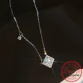 Collier pendentif carré Moissanite complet diamant taillé rond conception Halo taille émeraude