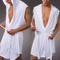 Fibinj-Peignoir à capuche lisse pour homme pyjama confortable ultra-mince lingerie