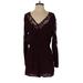 BB Dakota Romper Plunge Long sleeves: Burgundy Print Rompers - Women's Size Medium