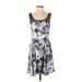 Express Casual Dress - A-Line Scoop Neck Sleeveless: Silver Floral Dresses - Women's Size 4