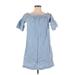 Madewell Casual Dress - Shift Boatneck Short sleeves: Blue Solid Dresses - Women's Size Small