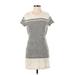 BCBGMAXAZRIA Casual Dress - Shift Scoop Neck Short sleeves: Ivory Color Block Dresses - Women's Size Small