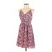 Yumi Kim Casual Dress - A-Line V Neck Sleeveless: Pink Floral Dresses - Women's Size X-Small