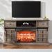 Gracie Oaks Kayesha TV Stand for TVs up to 65" w/ Electric Fireplace Included Wood/Metal in Brown | 32 H x 58 W x 15.8 D in | Wayfair