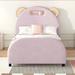 Zoomie Kids Aaniya Platform Bed w/ Bear-Shaped Headboard & Embedded Light Stripe & /Upholstered/Velvet in Pink | 38.9 H x 41 W x 80.5 D in | Wayfair